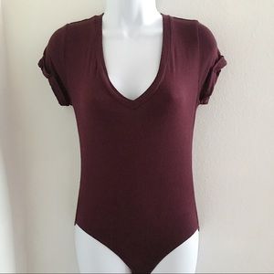Forever 21 V-Neck Bodysuit BURGUNDY